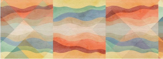 Wavy water colour style pattern of rusty oranges, browns, blues and yellows