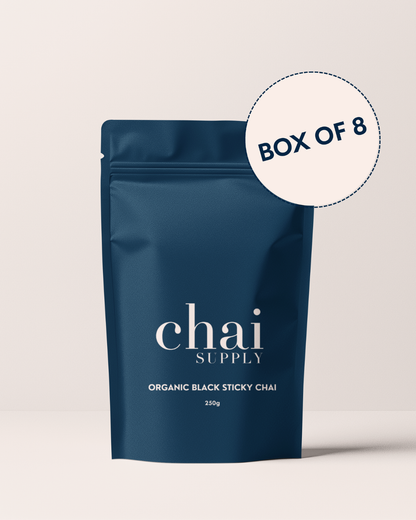 Retail Box of Organic Black Sticky Chai