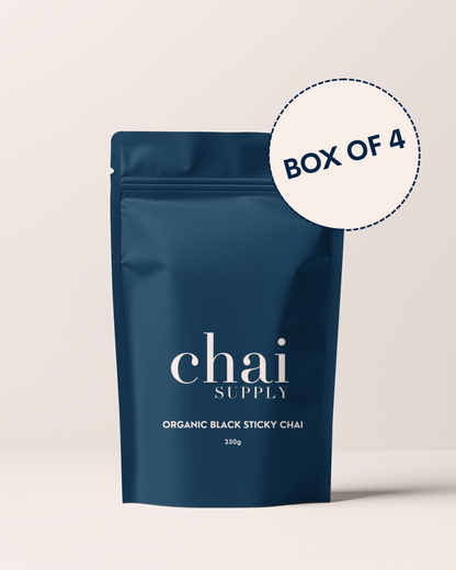 Retail Box of Organic Black Sticky Chai